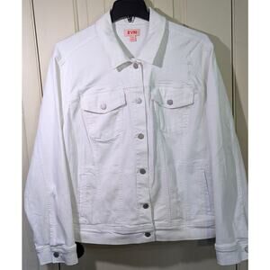 Evri Jacket Women 3X Classic White Jean Cotton Distressed Denim Crop Button Down